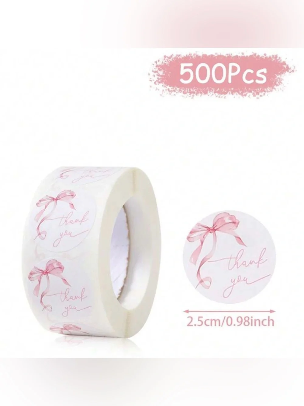 Thank You Sticker Roll - Pink Ribbon Design (500pcs)